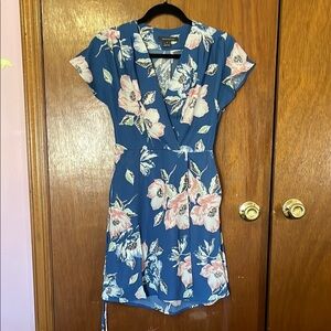 French Connection Floral Blue Wrap Dress Size 0